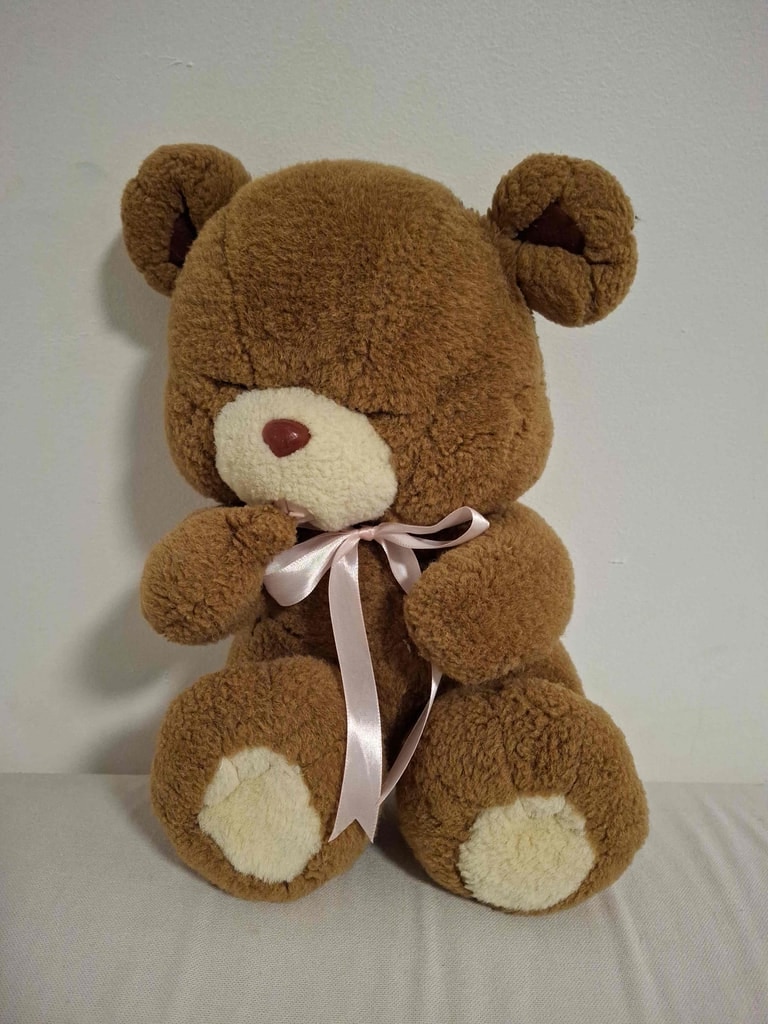 Brown sherpa teddy pink ribbon